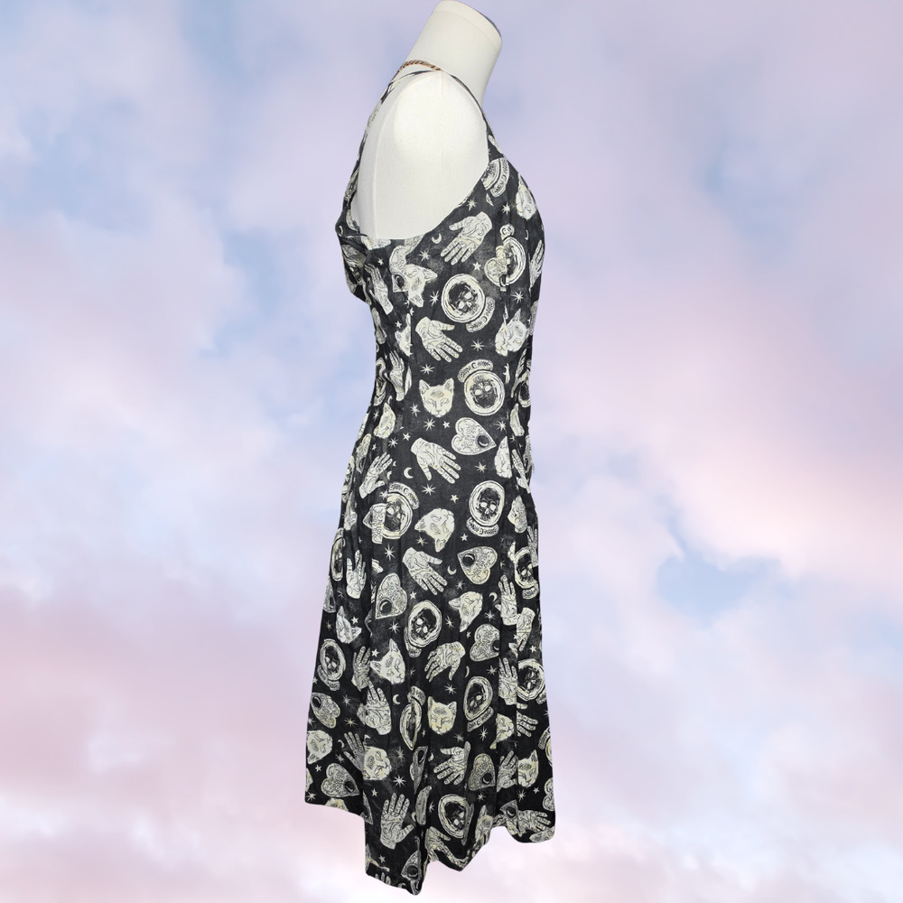 Handmade Black Ouija Board Witchy Vampy Gothic Celestial Summer Spaghetti Dress - Picture 3 of 6